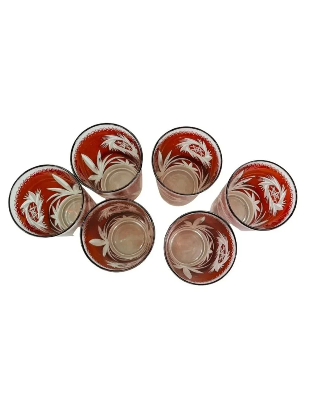 Vintage Dominion Glass Ruby Red Flash Atomic Pinwheel 70s MCM Retro Tumbler Set